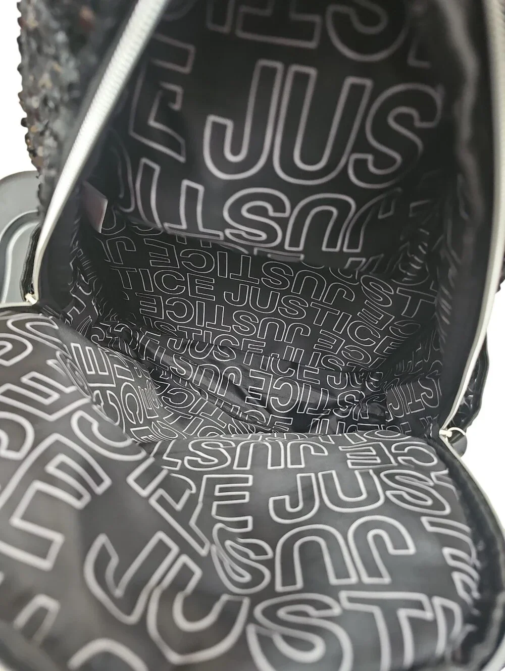 Justice Peanuts Snoopy Black Sequir Backpack Hooded Fuzzy Pocket EUC